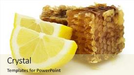  Presentation with nutrition - Slide deck consisting of slices of lemon with honeycombs use it for a health and nutrition concept background and a yellow colored foreground
