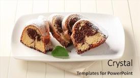  Presentation with marble - Colorful slides enhanced with slices of marble cake sprinkled with icing sugar backdrop and a soft green colored foreground