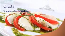  Presentation with mozzarella cheese - Cool new theme with slices of mozzarella cheese and tomato seasoned with pesto sauce backdrop and a sky blue colored foreground