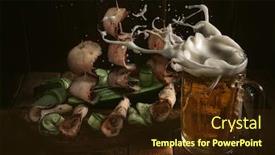  Presentation with beer foam - Theme having slices-of-pastrami-pork-decorated background and a wine colored foreground