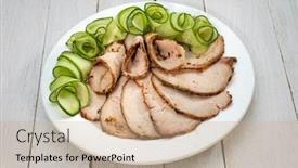  Presentation with recipe - Audience pleasing presentation theme consisting of slices-of-pastrami-pork-decorated backdrop and a coral colored foreground