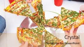  Presentation with pizza - PPT layouts consisting of slices of pizza is lifted background and a  colored foreground
