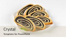  Presentation with exotic soap poppy seed - Audience pleasing theme consisting of slices of poppy seed roll backdrop and a coral colored foreground