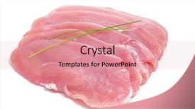  Presentation with raw meat beef veal shank - Beautiful theme featuring slices of raw turkey meat backdrop and a coral colored foreground