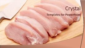  Presentation with gmo free meat - Slide set having slices of raw turkey meat background and a lemonade colored foreground