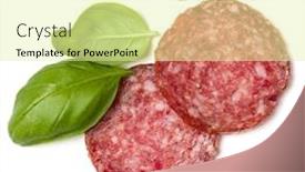  Presentation with fresh fruits salad on white - Cool new slides with slices-of-salami-isolated backdrop and a blonde colored foreground