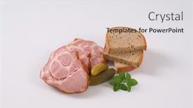  Presentation with bread - Audience pleasing PPT layouts consisting of slices of smoked pork neck with bread on white background backdrop and a white colored foreground