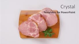  Presentation with cutting board - Beautiful PPT theme featuring slices-of-smoked-pork-neck backdrop and a light gray colored foreground
