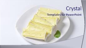  Presentation with cow milk - Cool new PPT theme with slices of surface ripened cow's milk cheese served on the round plate backdrop and a sky blue colored foreground