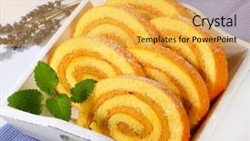  Presentation with swiss roll - Presentation design consisting of slices of swiss roll cake with mocha almond filling background and a yellow colored foreground