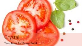  Presentation with leaves flat lay - Cool new slide set with slices-of-tomato-and-basil backdrop and a coral colored foreground