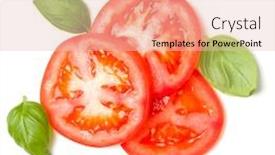  Presentation with leaves flat lay - PPT theme having slices-of-tomato-and-basil background and a lemonade colored foreground