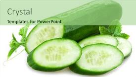  Presentation with leaves - PPT theme enhanced with slicing-cucumber-with-leaves-isolated background and a mint green colored foreground