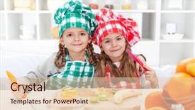  Presentation with family healthy eating - Cool new PPT theme with slicing fruits in the kitchen backdrop and a  colored foreground
