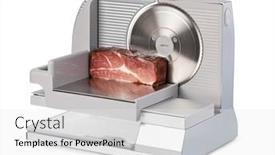  Presentation with machine - PPT theme featuring slicing-machine-isolated-on-white background and a  colored foreground