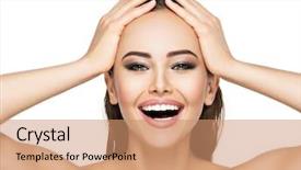  Presentation with dark vampire mouth makeup fashion - Theme with slick - portrait of cheerful young girl background and a coral colored foreground