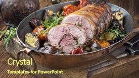  Presentation with barbecue - Beautiful PPT theme featuring slick - rolled lamb roast with barbecue backdrop and a tawny brown colored foreground
