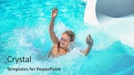  Presentation with jumping into pool - Amazing slides having slide - boy playing at a waterpark backdrop and a arctic colored foreground