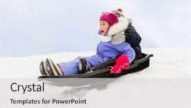  Presentation with happy kids - Slides having slide - childhood sledging and season concept background and a light gray colored foreground