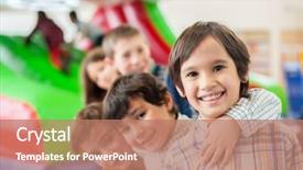  Presentation with happy kids - Beautiful PPT layouts featuring slide - happy kids at indoor playground backdrop and a coral colored foreground