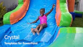  Presentation with bounce - Amazing PPT layouts having slide - happy little girl sliding down backdrop and a teal colored foreground