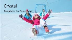  Presentation with women - Slide deck with slide - happy women sliding down background and a light blue colored foreground