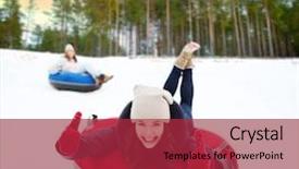  Presentation with teenage girl - Presentation theme having slide - winter leisure and entertainment concept background and a red colored foreground