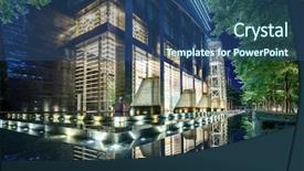  Presentation with exhibition - Cool new presentation theme with slide buildings - glass wall of exhibition hall backdrop and a ocean colored foreground