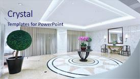  Presentation with tourism hotel lobby - Slide deck enhanced with slide buildings - hotel luxury lobby hall background and a sky blue colored foreground