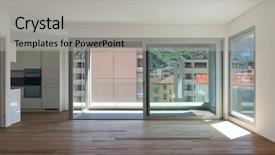  Presentation with apartment buildings - Amazing PPT theme having slide buildings - interior of empty apartment room backdrop and a light gray colored foreground