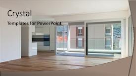  Presentation with apartment - Beautiful theme featuring slide buildings - interior of empty apartment room backdrop and a light gray colored foreground