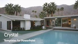  Presentation with swimming pool - Presentation theme having slide buildings - view of swimming pool background and a seafoam green colored foreground