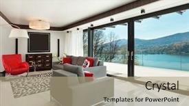  Presentation with room interior design - Slide set having slide design - architecture modern house beautiful living background and a coral colored foreground