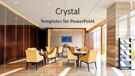  Presentation with lobby - Presentation featuring slide design - luxury hotel lobby and furniture background and a soft green colored foreground