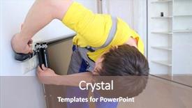  Presentation with man door - Audience pleasing slides consisting of slide design - man using perforator sets backdrop and a gray colored foreground