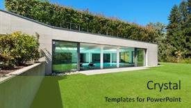  Presentation with garden - Presentation theme with slide design - modern house garden with indoor background and a gold colored foreground