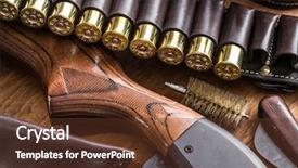  Presentation with pump - Presentation consisting of slide gauge - hunting equipment - pump action background and a tawny brown colored foreground