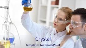  Presentation with chemicals - Cool new presentation with slide pharmaceutics - scientists working with chemicals backdrop and a sky blue colored foreground