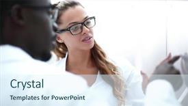  Presentation with visionary men - Amazing slides having slide pharmaceutics - woman and men scienist backdrop and a sky blue colored foreground