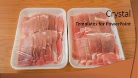  Presentation with dark vintage wood table texture - PPT theme with slide raw pork on wood background and a  colored foreground