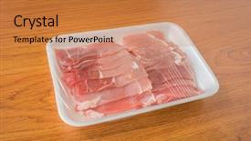  Presentation with dark vintage wood table texture - Presentation theme having slide raw pork on wood background and a  colored foreground