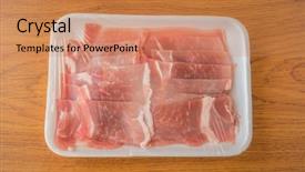  Presentation with wood - PPT layouts enhanced with slide raw pork on wood table background and a coral colored foreground