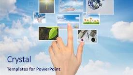  Presentation with blood flow vessel flowing - Presentation theme enhanced with slide shows - hand touches the flow background and a sky blue colored foreground