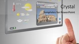  Presentation with search button searching information online - Theme featuring slide shows - male hand searching a information background and a light gray colored foreground