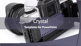  Presentation with camera - PPT theme enhanced with slide show old - 35mm slr camera with opened background and a  colored foreground