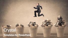  Presentation with jumping mouse - Theme having transition slides - businessman jumping over full trash background and a coral colored foreground