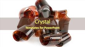  Presentation with film negative - Slide set featuring slide video - negative film isolated on white background and a tawny brown colored foreground