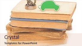  Presentation with tan book stack stacks of books - Colorful PPT theme enhanced with baked sea fish mackerel on wooden background backdrop and a light gray colored foreground