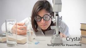  Presentation with scientist - Cool new slides with slidebooks - young scientist doing experiments backdrop and a  colored foreground