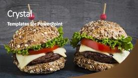  Presentation with fresh fruits and vegetables - Amazing slide deck having sliders - two gourmet hamburgers with swiss backdrop and a dark gray colored foreground